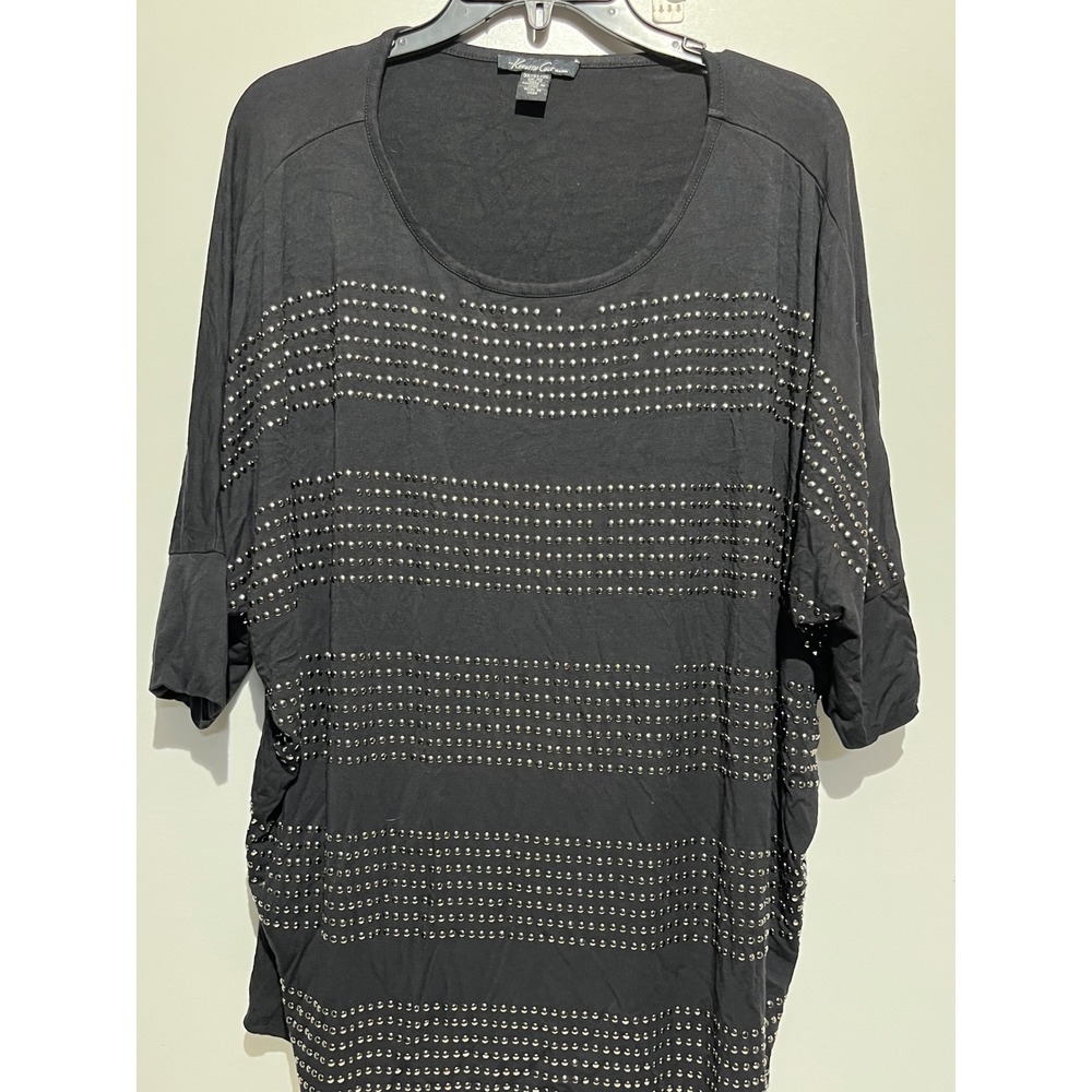 Kenneth Cole New York Women Black Studded Tunic Top 3X Plus Size Dolman Sleeve
